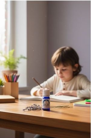 Niña estudiando con lavanda
