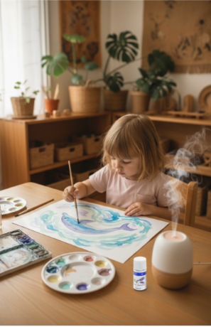 Niño pintando con lavanda